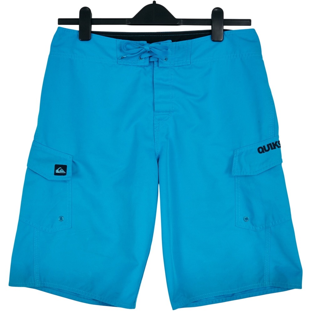 Quiksilver Lightweight Board Shorts Men's 32 Cyan Blue two Cargo Pockets Lace Up